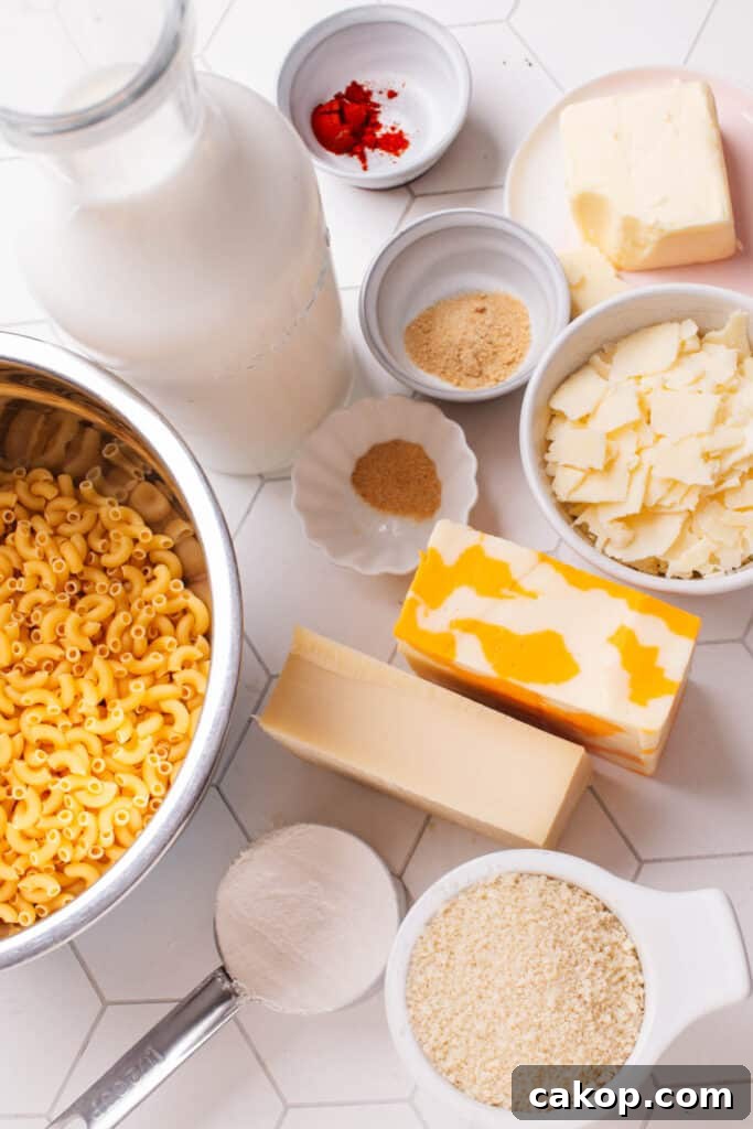 Baked Macaroni and Cheese ingredients