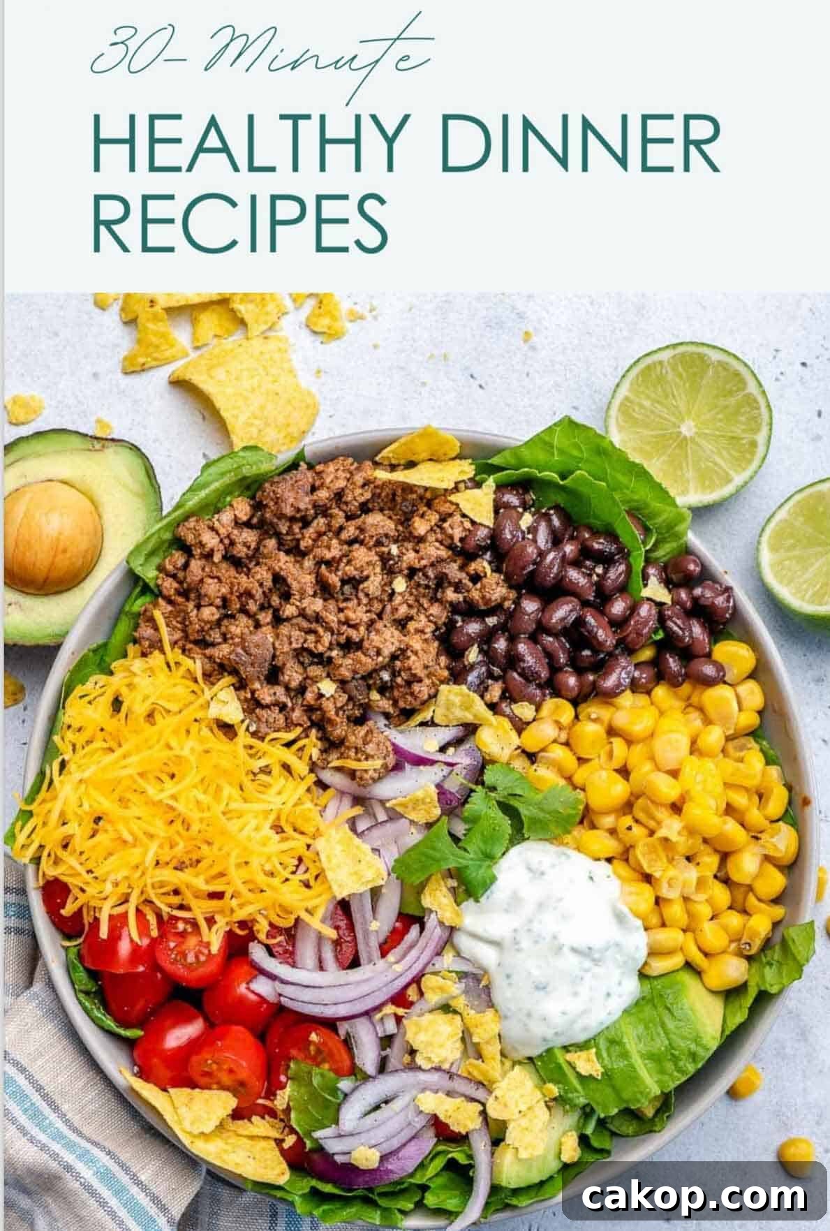 Creamy Avocado and Tomato Salad with Lime and Basil 12 ebook cover with taco salad bowl in the image.
