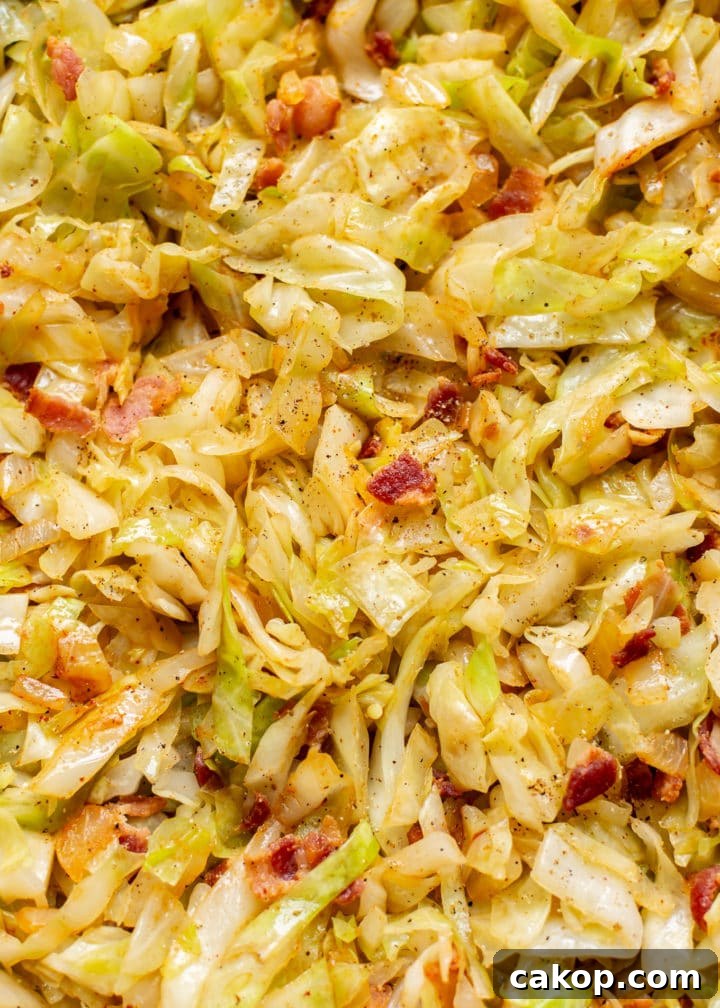 cabbage and bacon stir fry close-up