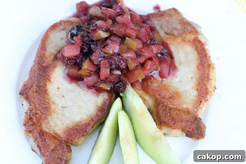 porkchops with saskatoon and green apple chutney