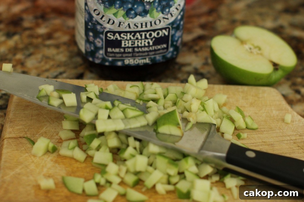 chopped apples for the saskatoon and green apple chutney