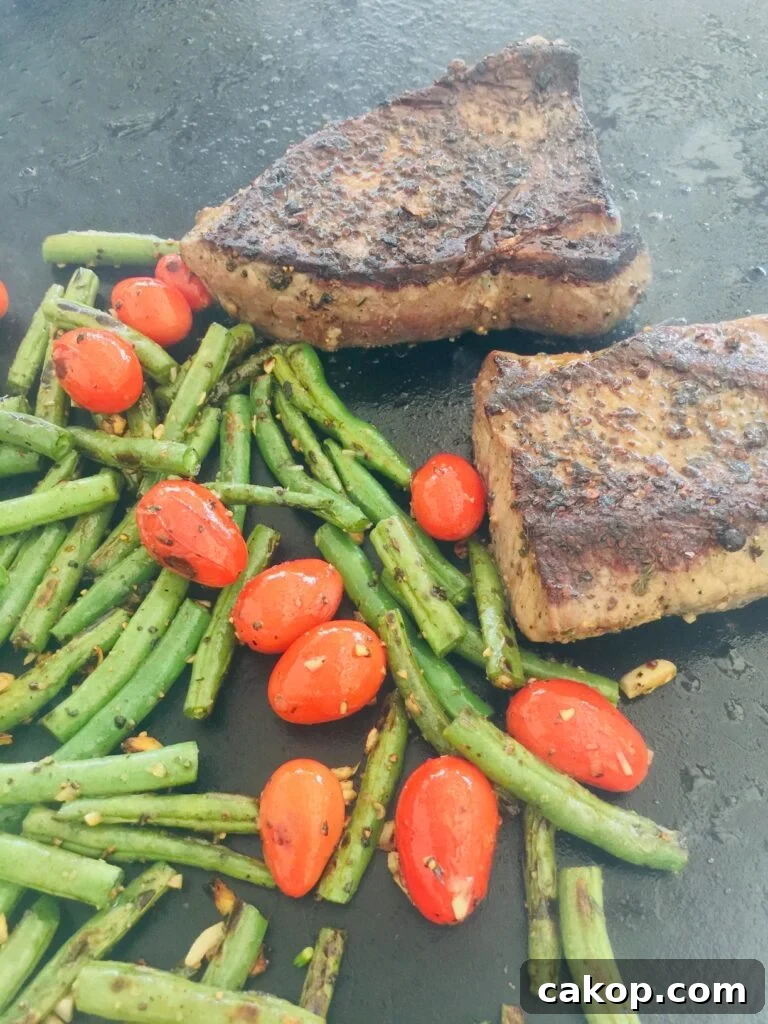 Blackstone Ribeye with Sautéed Garlic Green Beans 9 Blackstone Steak and Green Beans