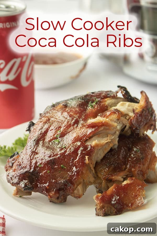 Text on image Slow Cooker Coca Cola Ribs