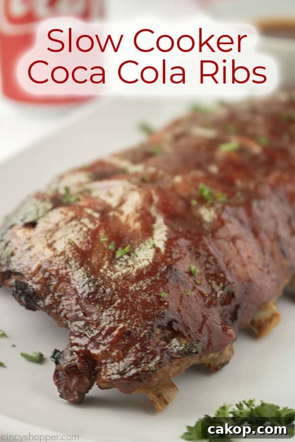 Text on image Slow Cooker Coca Cola Ribs