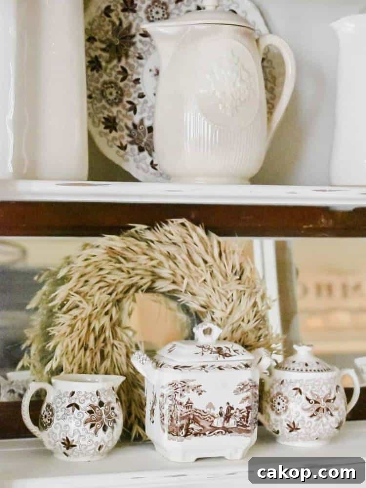 transferware and pottery in kitchen hutch