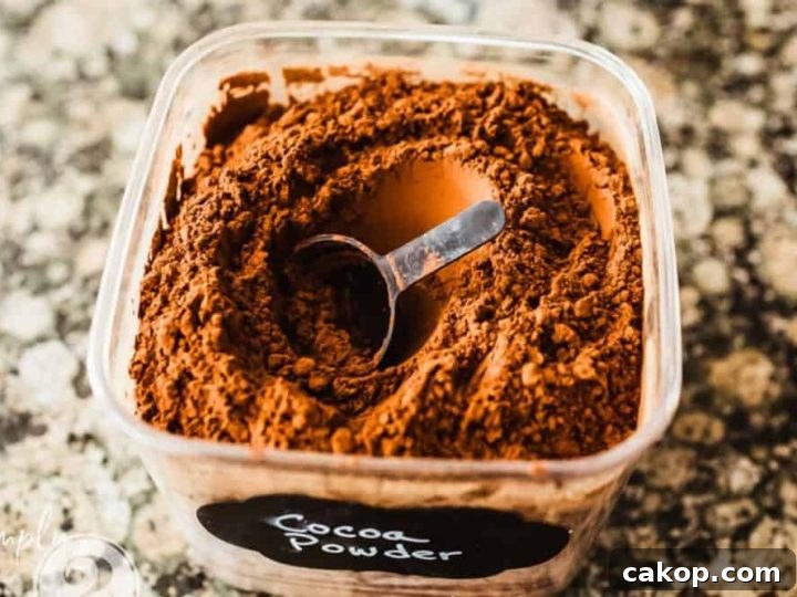 cannister filled with cocoa powder