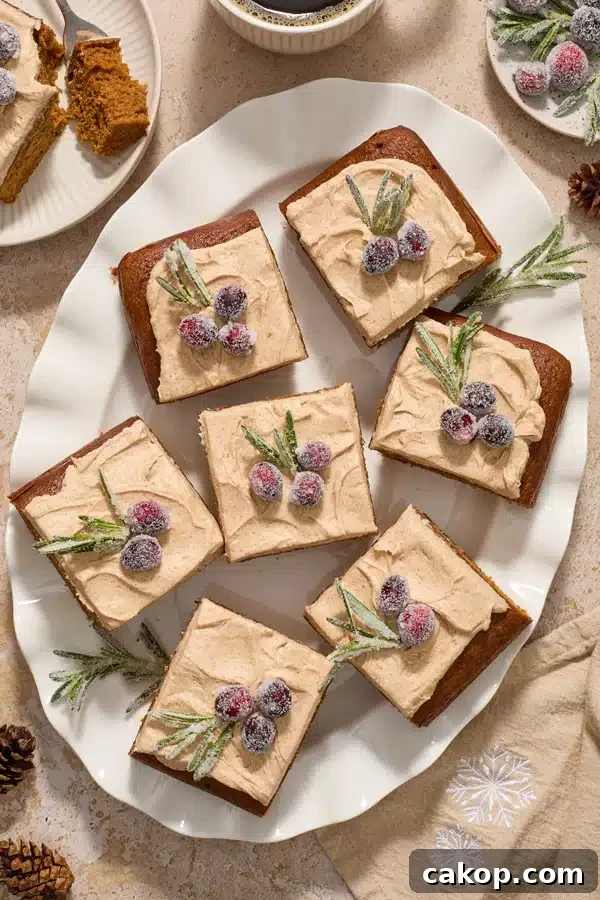 Slices of Gluten Free Dairy Free Gingerbread Cake on a white platter.