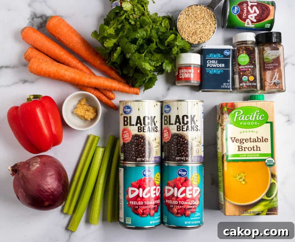 Hearty Black Bean and Rice Soup Recipe 4 Ingredients to make bean and rice soup.