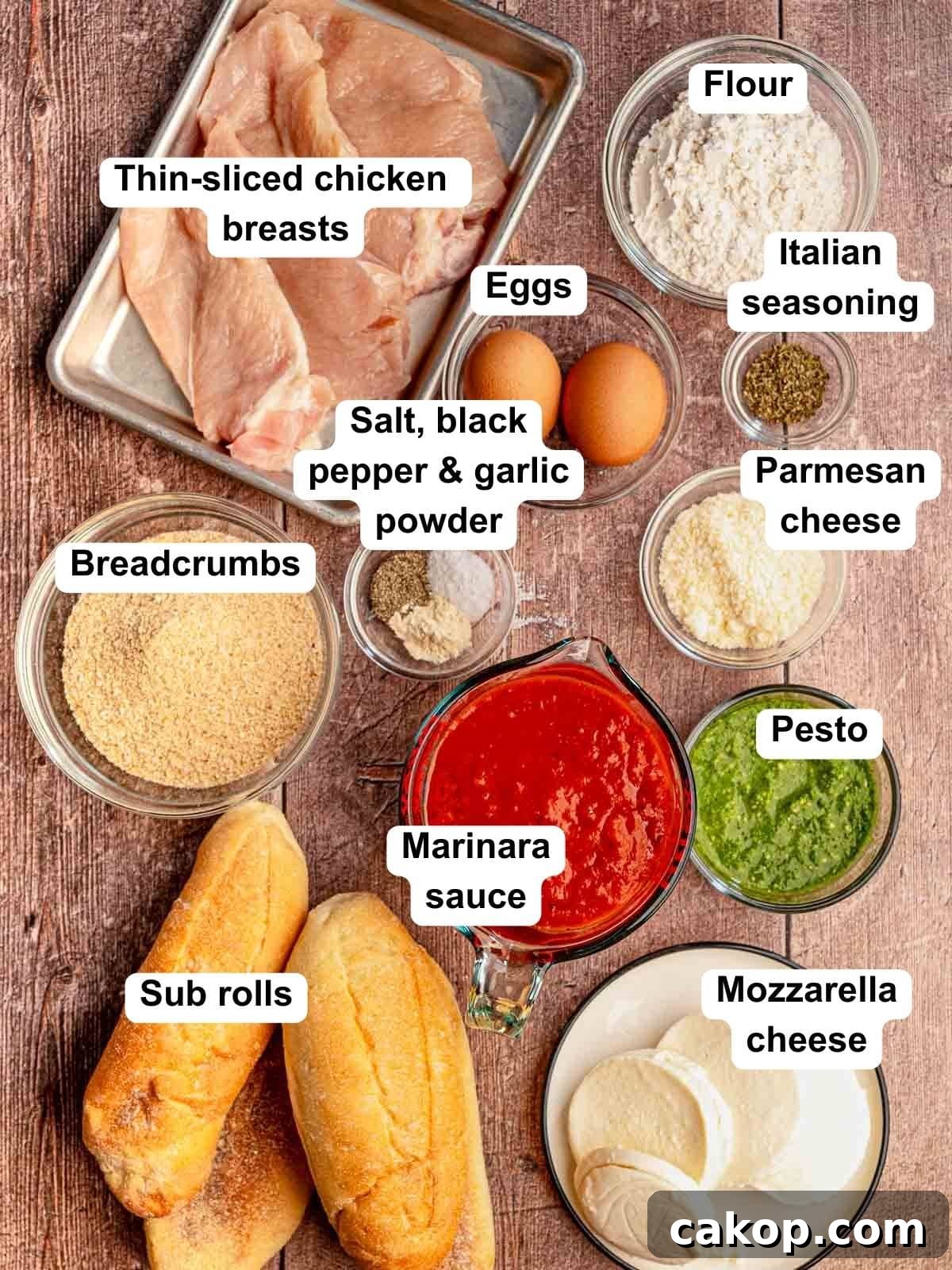 Ingredients in chicken parmesan sandwiches.
