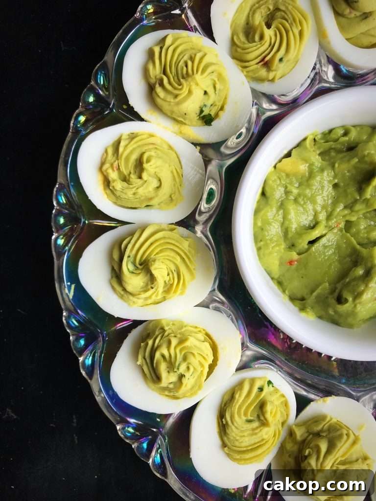 Our Guacamole Deviled Eggs on an Egg Plate Our Guacamole Deviled Eggs on an Egg Plate