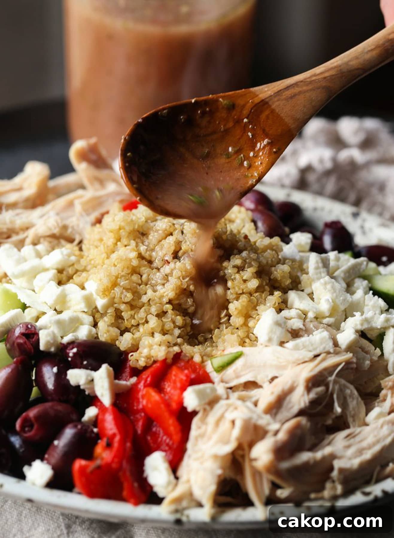 Serving Mediterranean Quinoa salad