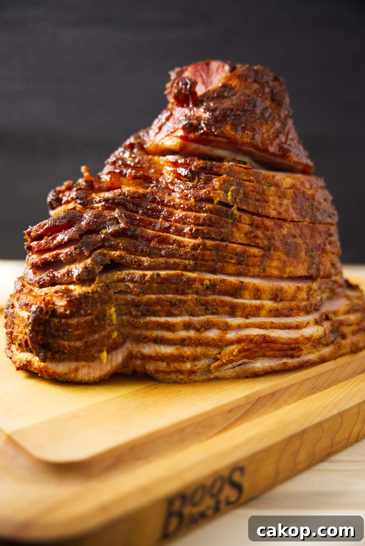 Double-Smoked Ham Recipe: How to Smoke Perfect Ham at Home 12 Close up of spiral sliced ham.