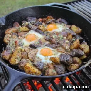 The Cowboy breakfast skillet is a masterpiece that gets leveled up by savory and garlicky Cowboy Butter.