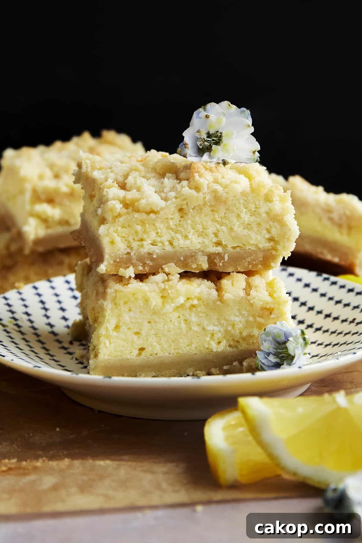 Stack of lemon cheesecake bars