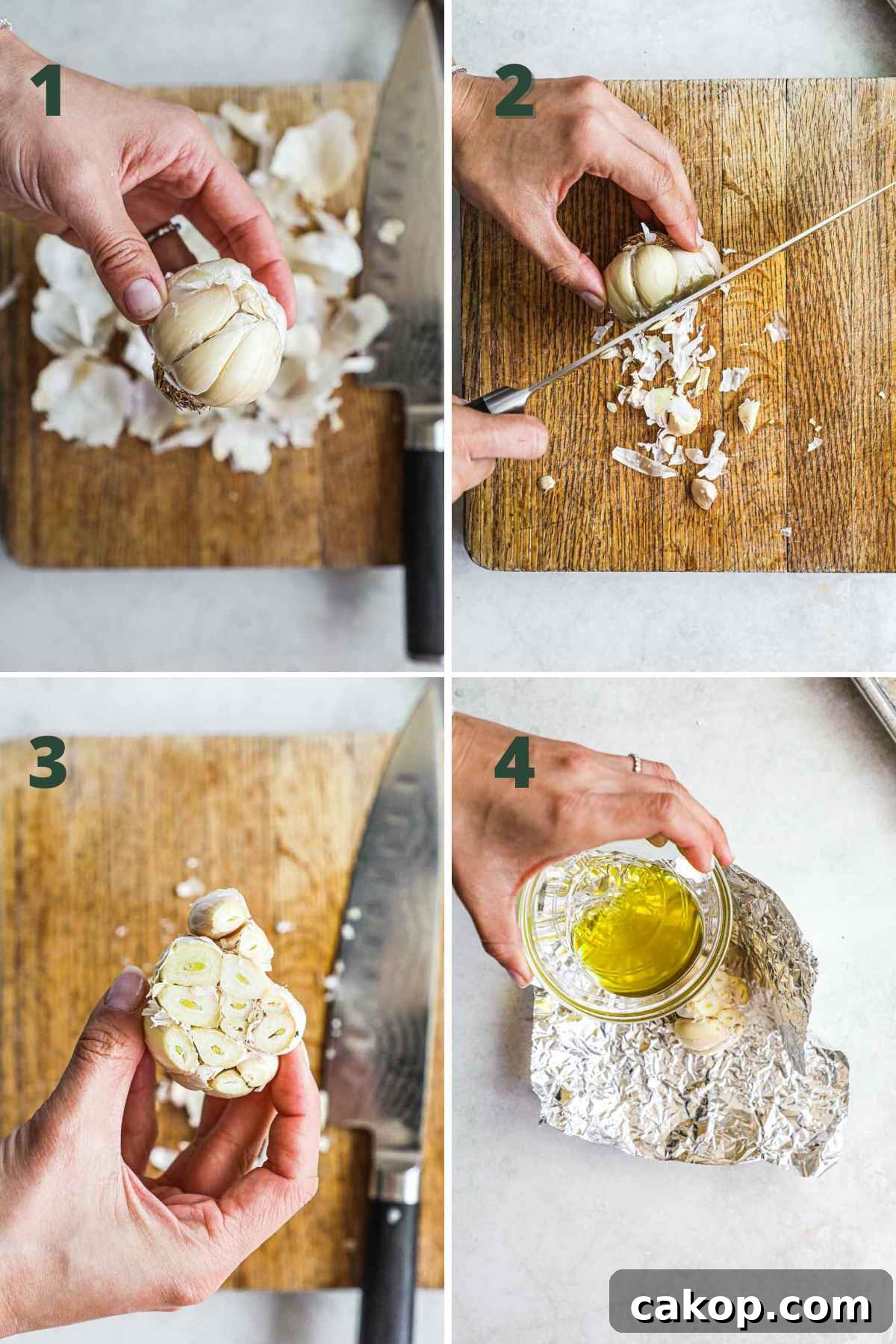 Miso Garlic Butter Spread Recipe for Savory Dishes 4 Steps to make miso garlic butter paste, cut garlic, place in foil, and drizzle with olive oil, then roast.
