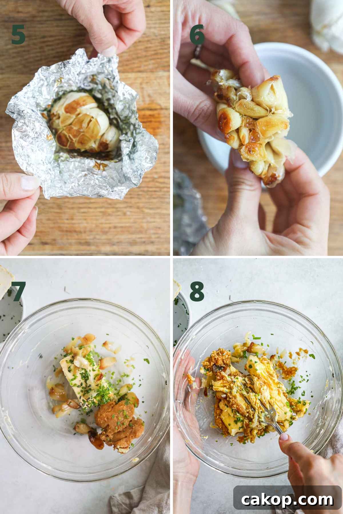 Miso Garlic Butter Spread Recipe for Savory Dishes 5 Steps to make miso garlic butter paste, remove roasted garlic from foil, squeeze out softened garlic, add herbs, roasted garlic, and miso to butter, then mash.