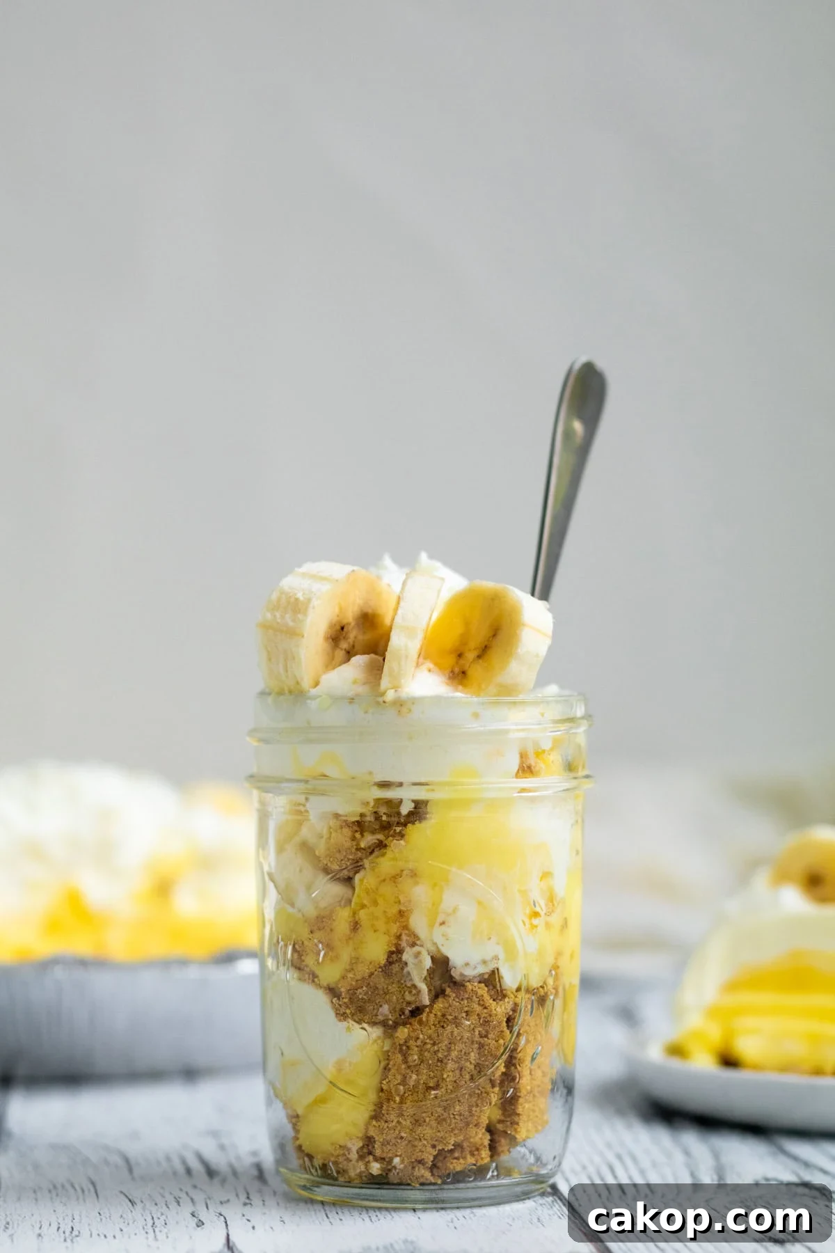 banana cream pie in a mason jar.