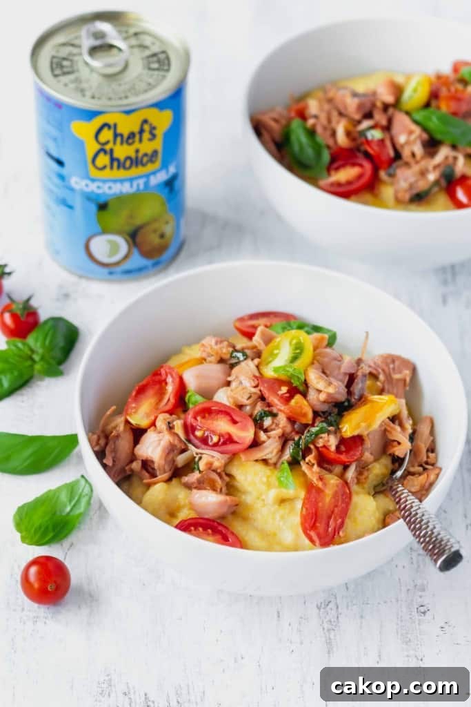 Chef’s Choice coconut milk makes for the creamiest cheese grits and polenta