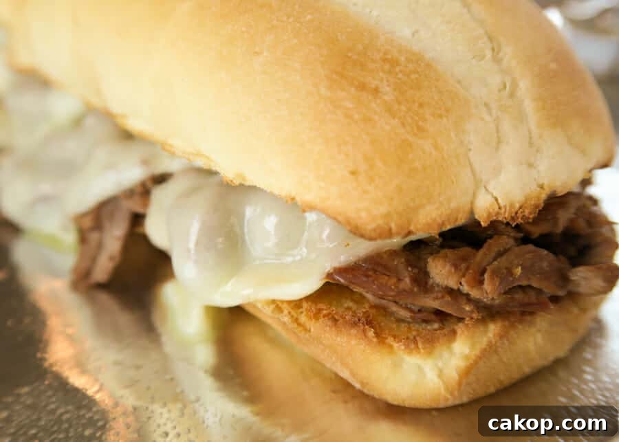 close-up of Easy French Dip Sandwiches {Crockpot or Instant Pot Recipe}