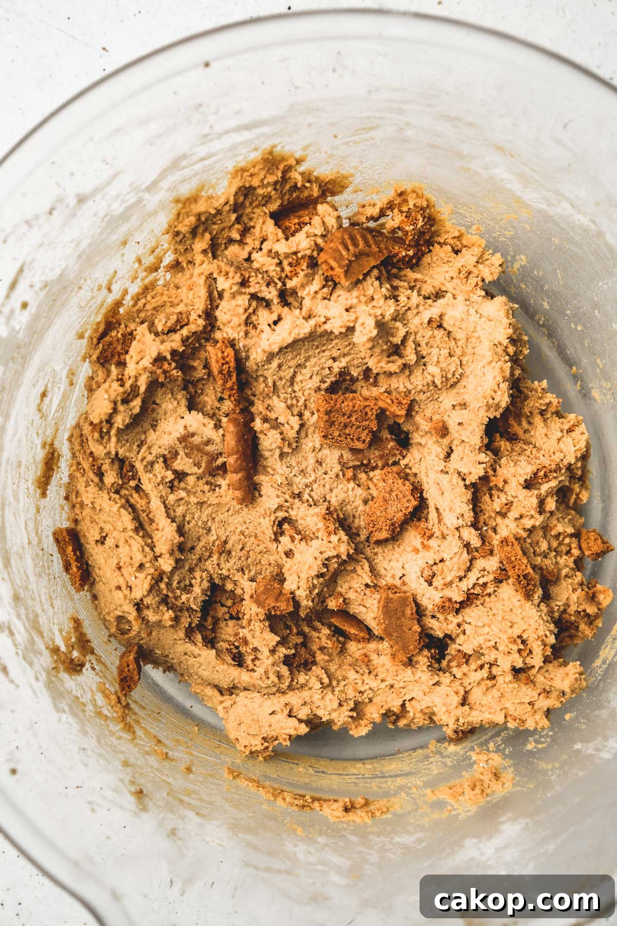 Biscoff Cookie Butter Cookies Recipe — Crunchy Spiced Biscuits 7 bowl with Biscoff cookie dough ready to bake