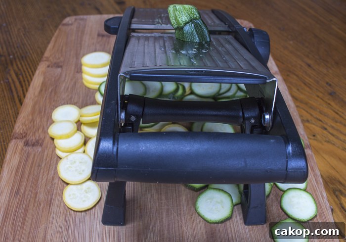 Use a mandoline slicer to cut some of the vegetables