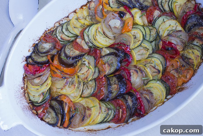 A beautiful layered vegetable Tian goes straight from the oven to table