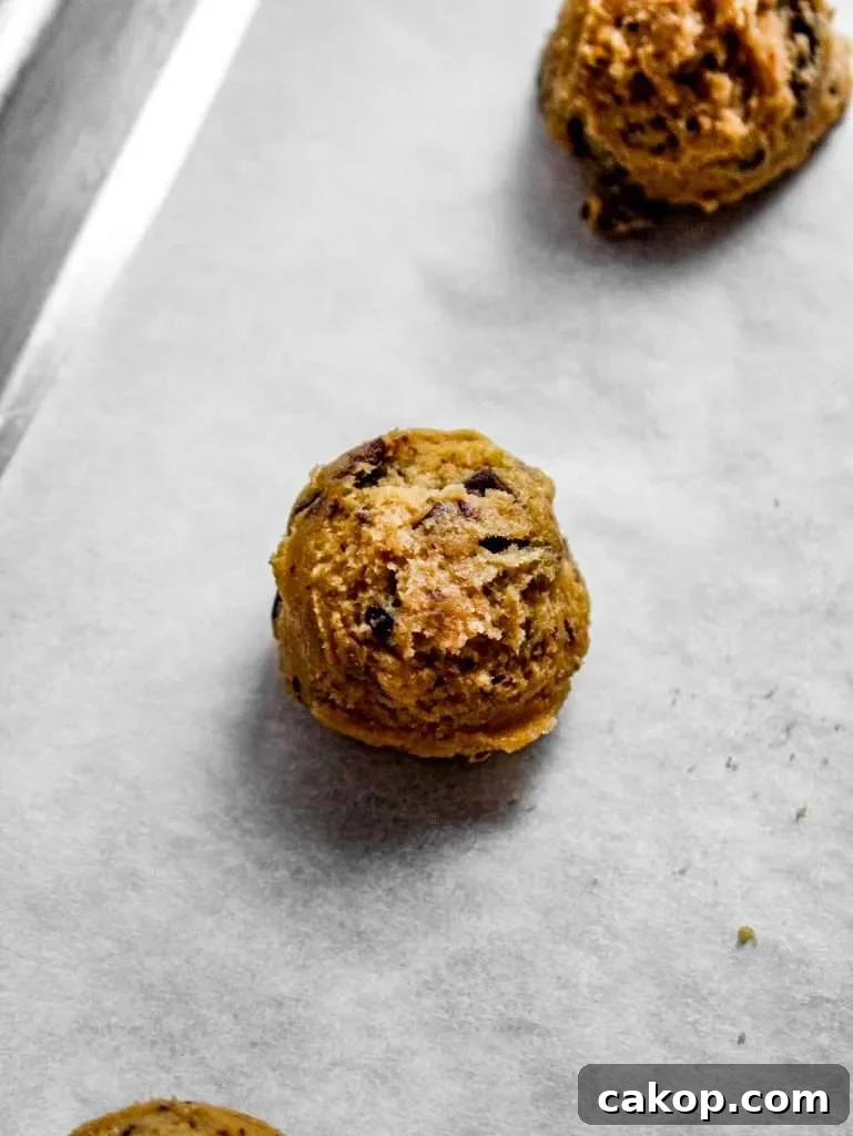 edible chocolate chip cookie dough scoops on parchment paper (3)