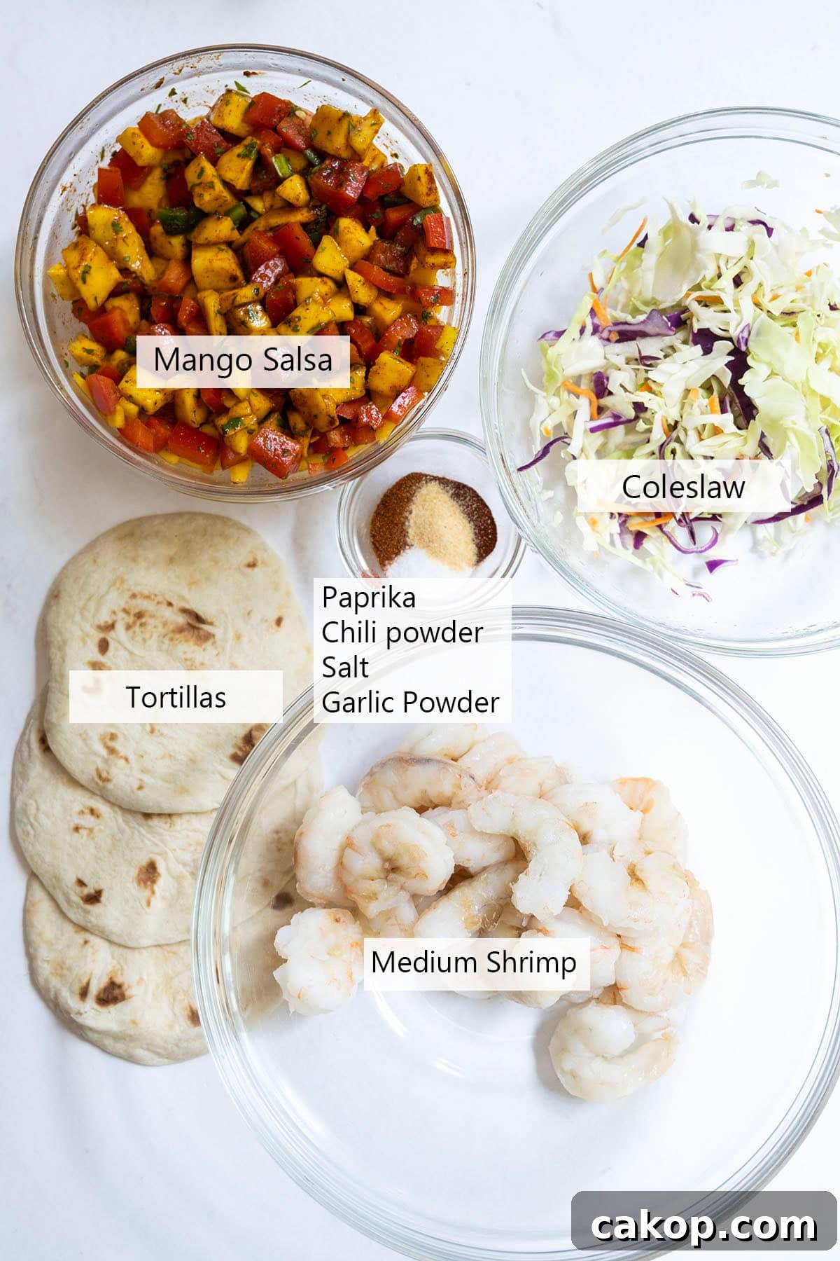 Mango-Lime Shrimp Tacos with Fresh Cilantro Salsa 3 Ingredients for shrimp tacos.