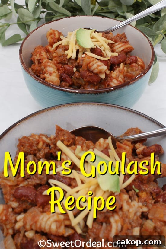 Mom's Goulash Recipe is good eats! Avocado and shredded cheese on a classic Hungarian goulash recipe.
