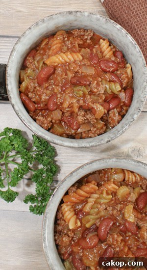 Mom's Goulash Recipe has pasta and ground beef in this hearty meal. Moms Goulash Recipe