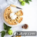 baked apple pie with ice cream on top