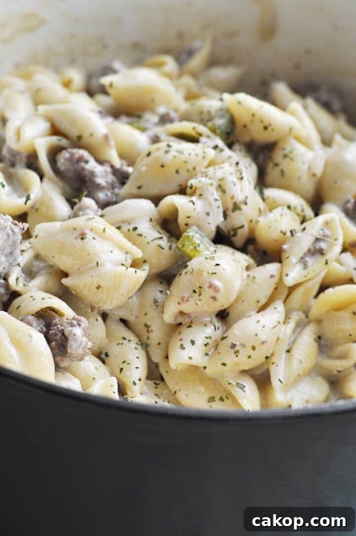 Cheesesteak Pasta Dish cooking