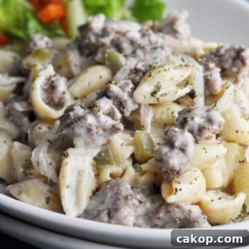 Ground beef cheese and shells with salad