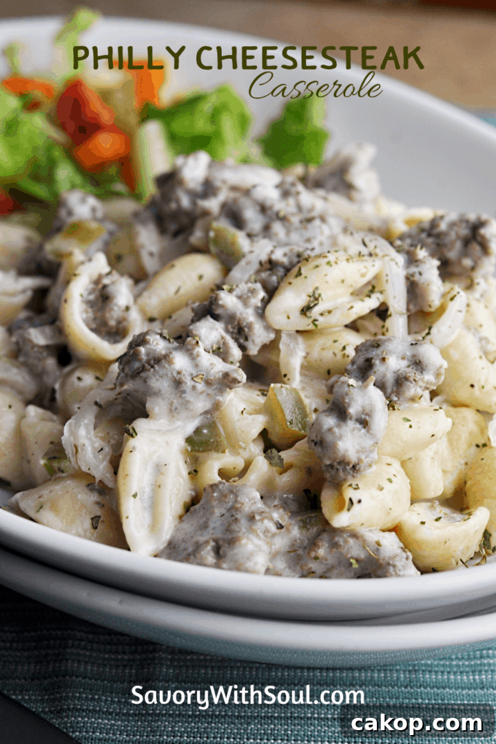 Philly Cheesesteak Casserole Pin