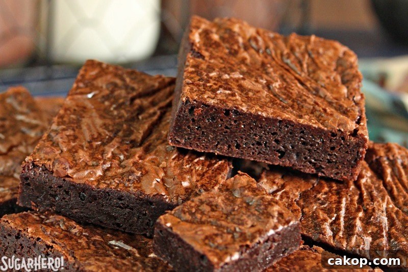 Close-up of fudgy brownies Ultimate Fudgy Chocolate Brownies - close-up of fudgy brownies