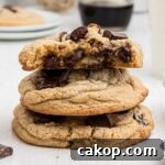 a stack of chunky chocolate chip cookies