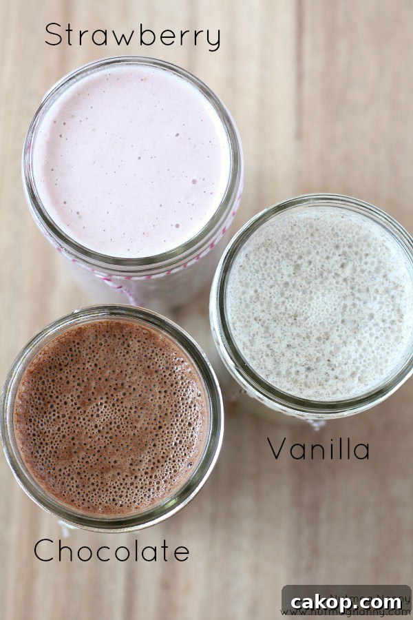 Make Almond Milk at Home: Simple Homemade Almond Milk Recipe 2 This homemade almond milk recipe includes variations for vanilla bean, chocolate and strawberry. Fresh, delicious and ready in no time! Plus it's a great use for your high powered blender!