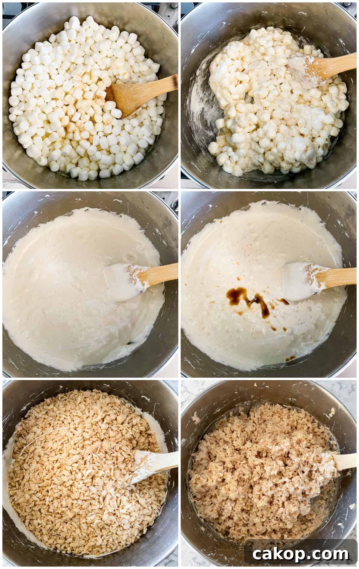 Brown Butter Rice Krispie Treats Recipe That Melt in Your Mouth 4 process shots - making brown butter rice crispy treats