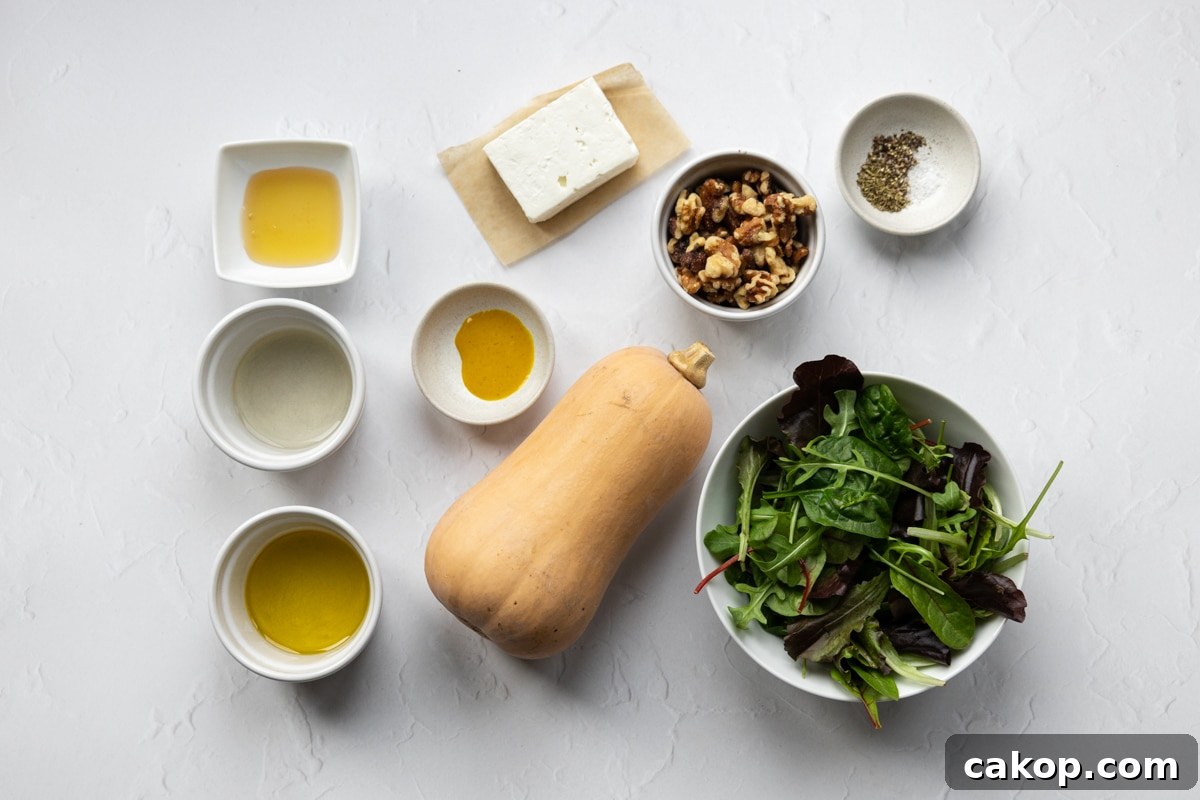 Ingredients for roasted butternut squash salad