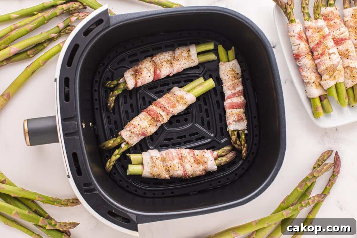 Bacon wrapped asparagus in an air fryer. 