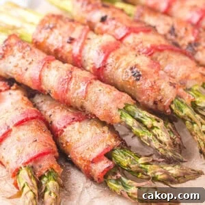Close up of bundles of bacon wrapped asparagus