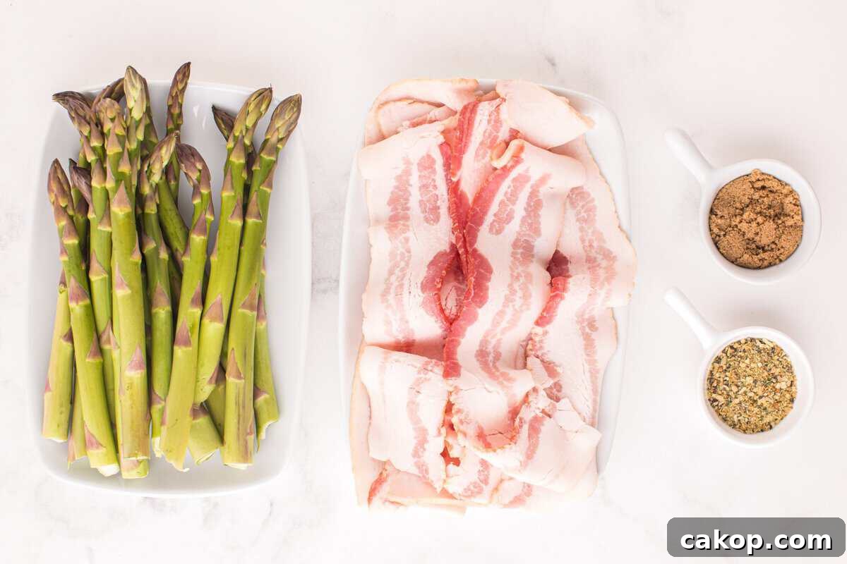 Ingredients to make air fryer bacon wrapped asparagus. 