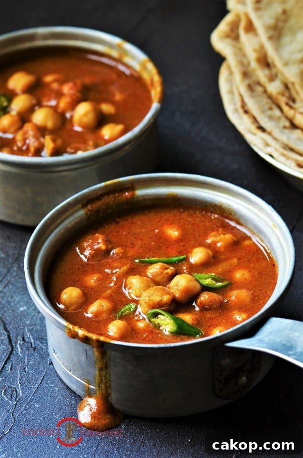 Chana Masala recipe for chapathi served in two small metal pots