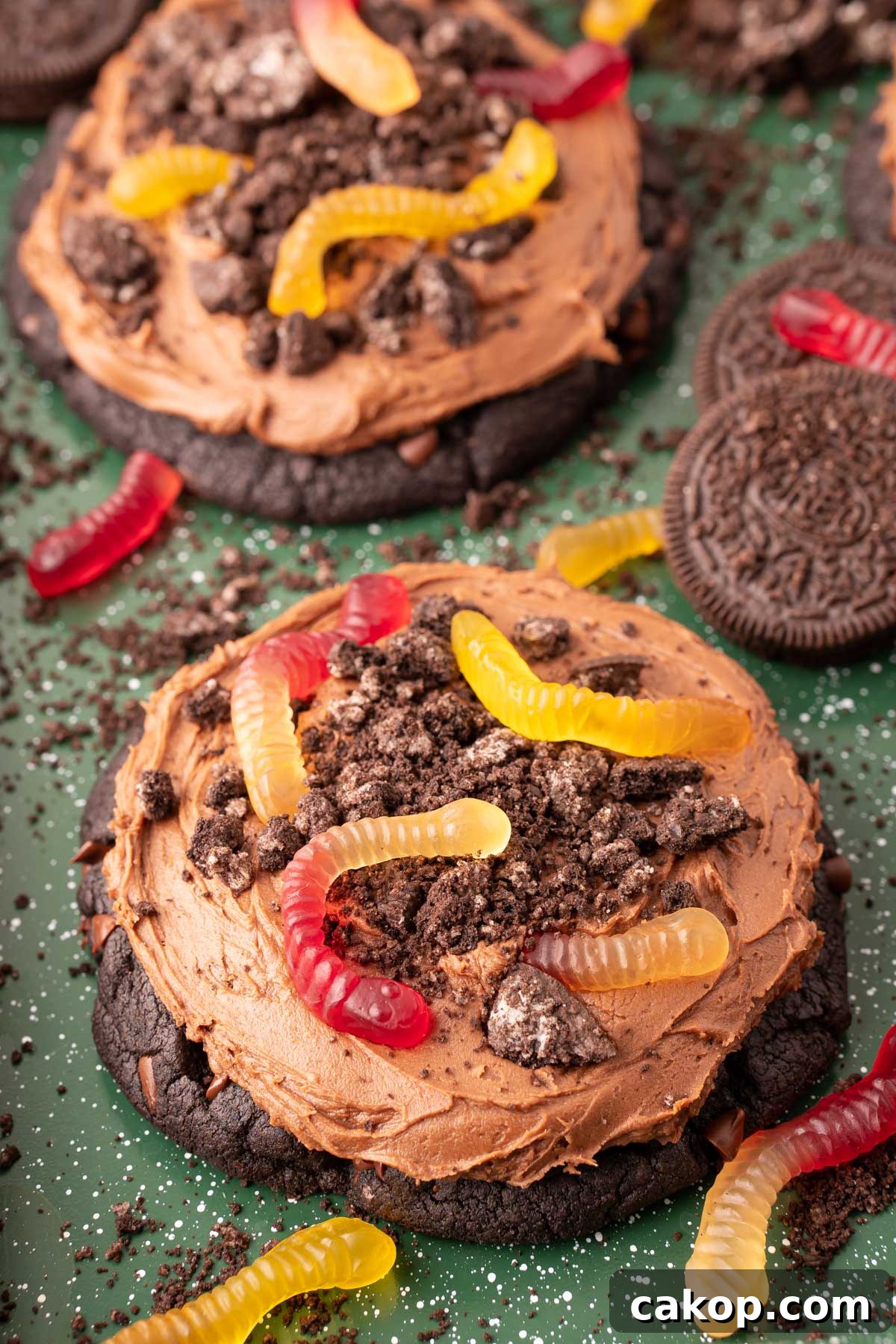 Crumbl Copycat Dirt Cake Cookies on a green surface.