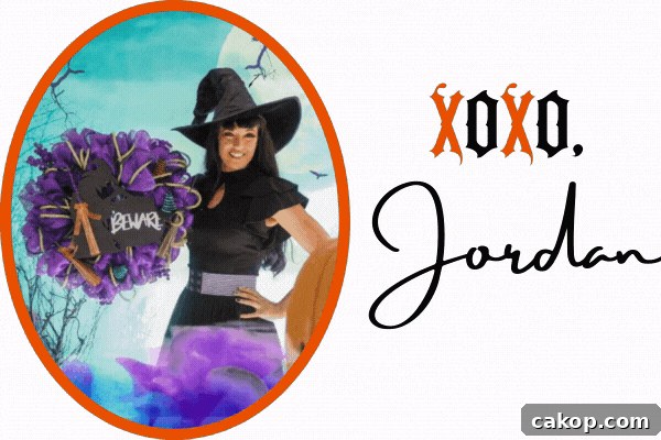 Jordan Hansen from Jordan's Easy Entertaining showing off a purple Dollar Tree diy wreath