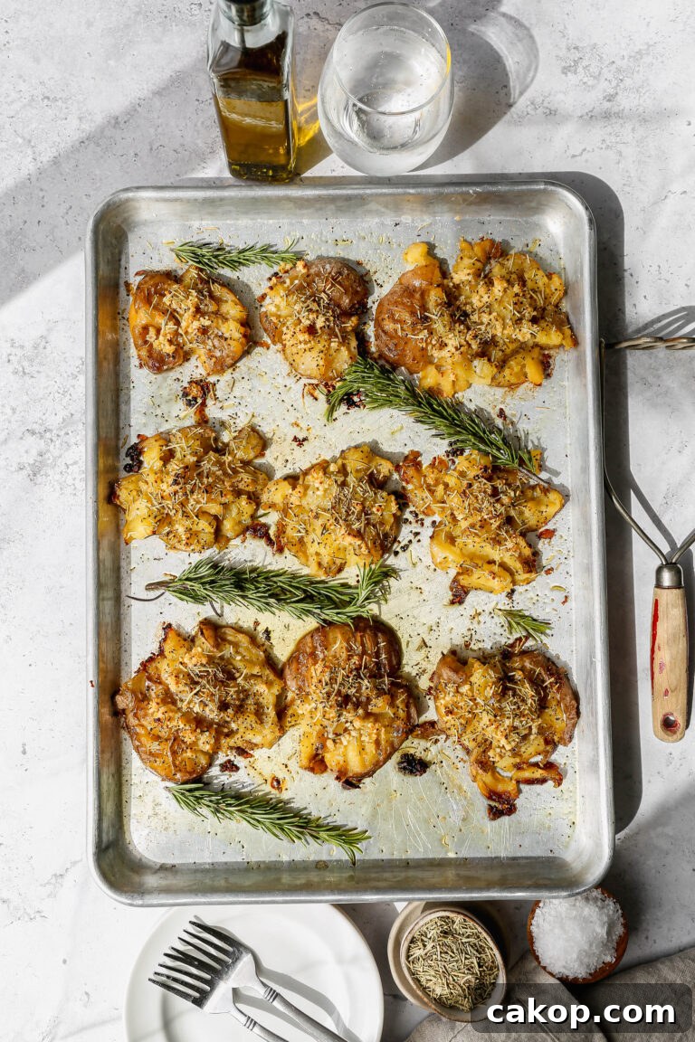 Crispy Garlic and Rosemary Smashed Potatoes
