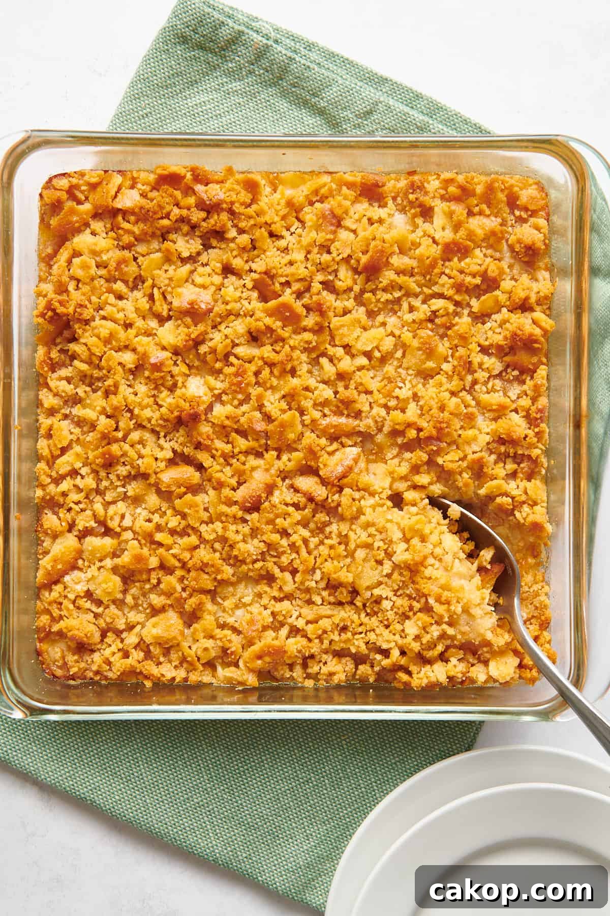 top down image of pineapple casserole.