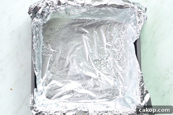 Pan lined with foil and sprayed with cooking spray