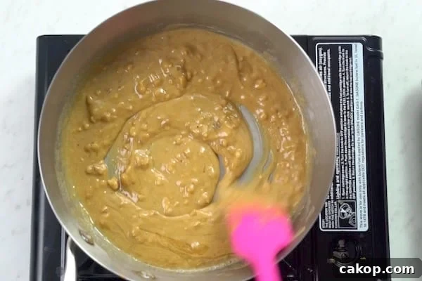 Peanut Butter, butter and honey melted in a pan