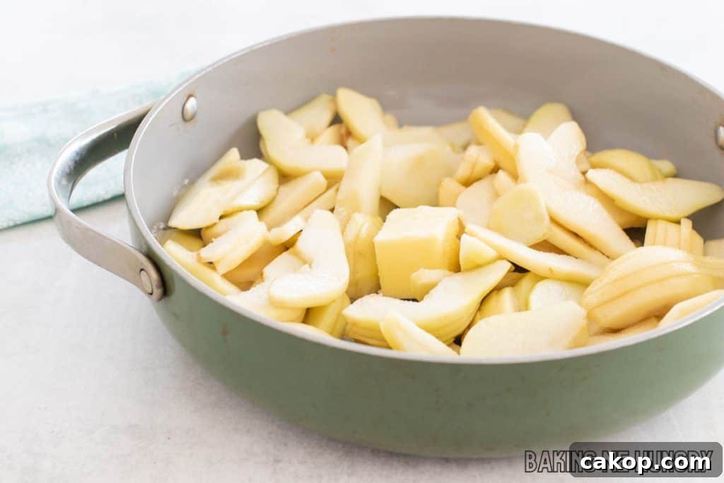 sliced fruit in skillet